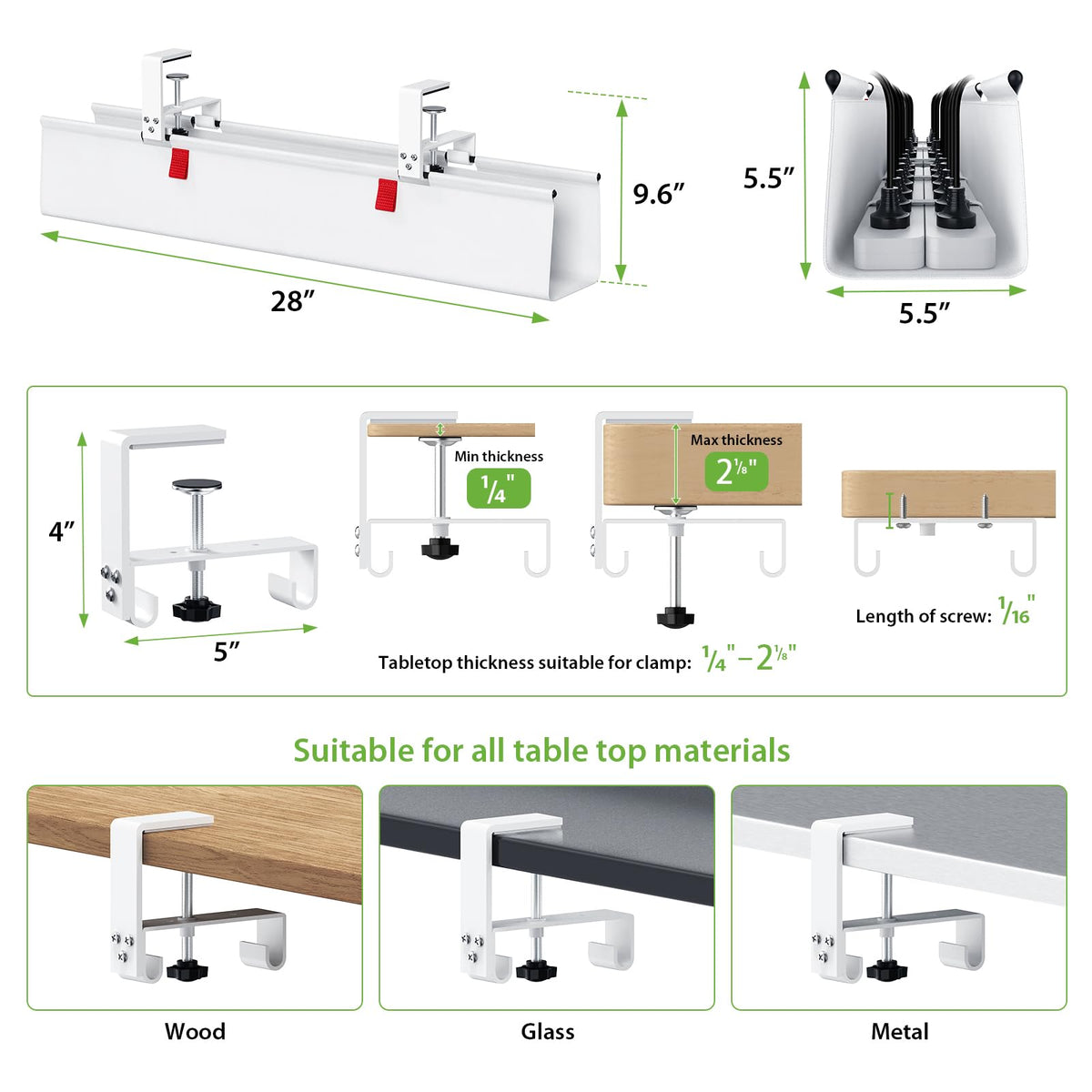 KEEGH tray holding power strip and adapters for tidy workspace