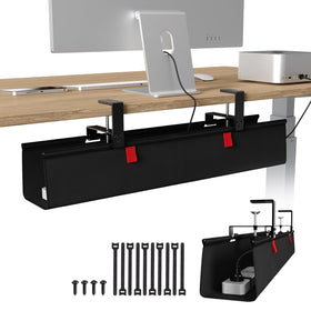 KEEGH front view of 28-inch under-desk tray showing tidy cord storage and professional look