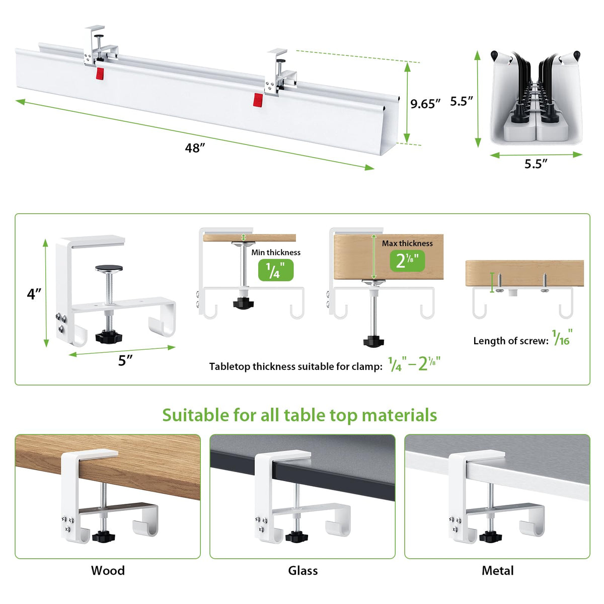 KEEGH clamp and rubber pad detail protecting desk surface during clamp installation