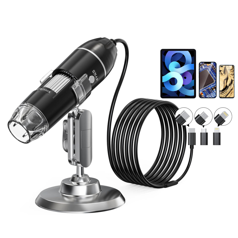 KEEMIKA microscope front view showing compact handheld design and portability benefit