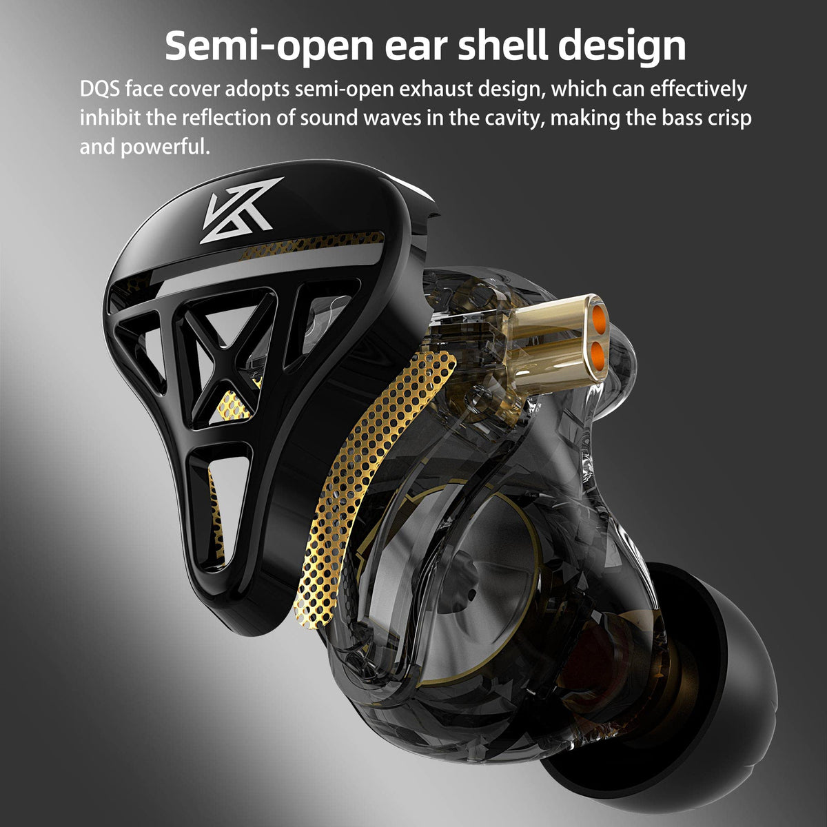 KZ DQS ear cavity is ergonomically shaped for secure wear during activity.