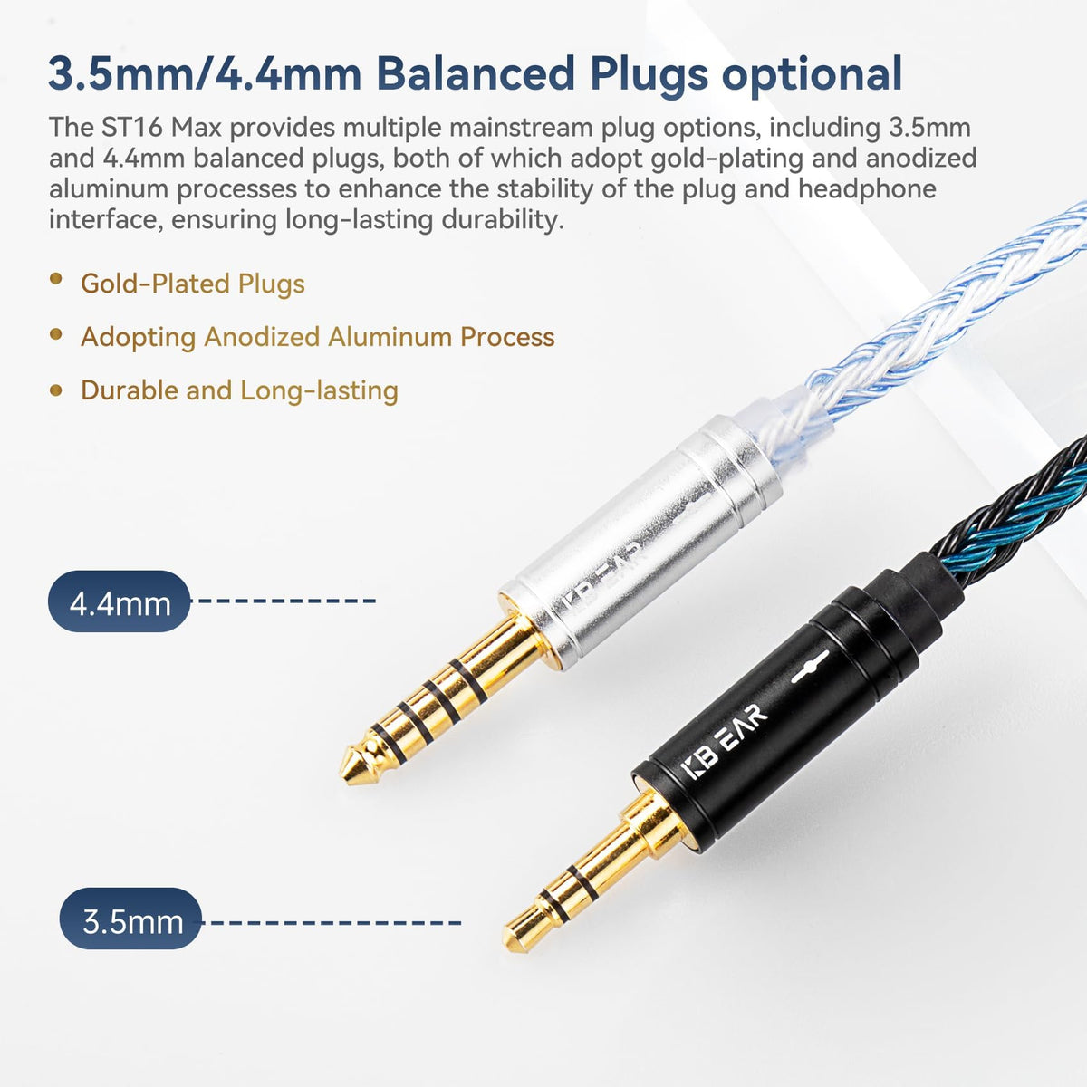 Keephifi ST16 Max IEM cable offers multiple plug options for versatile compatibility.
