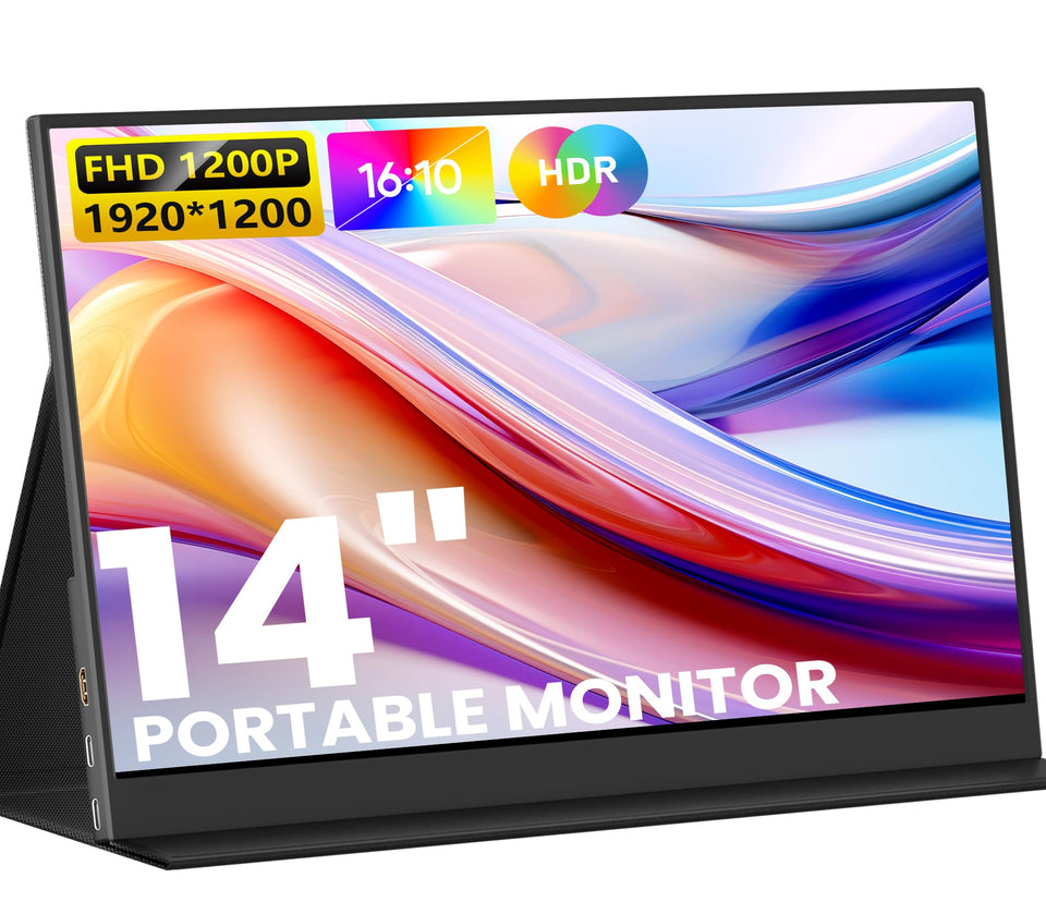 KEEPTIME 14-inch portable monitor front view showing slim profile and vibrant travel-ready display
