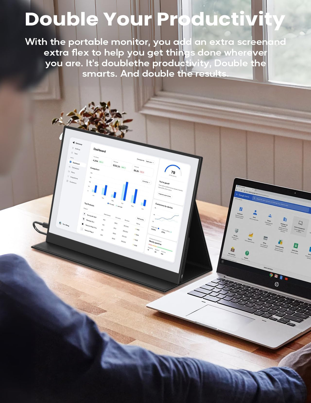 KEEPTIME portable monitor side profile highlighting ultra-thin, lightweight design for easy carrying