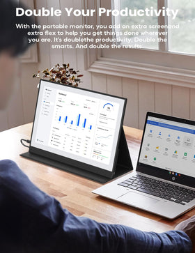 KEEPTIME portable monitor side profile highlighting ultra-thin, lightweight design for easy carrying