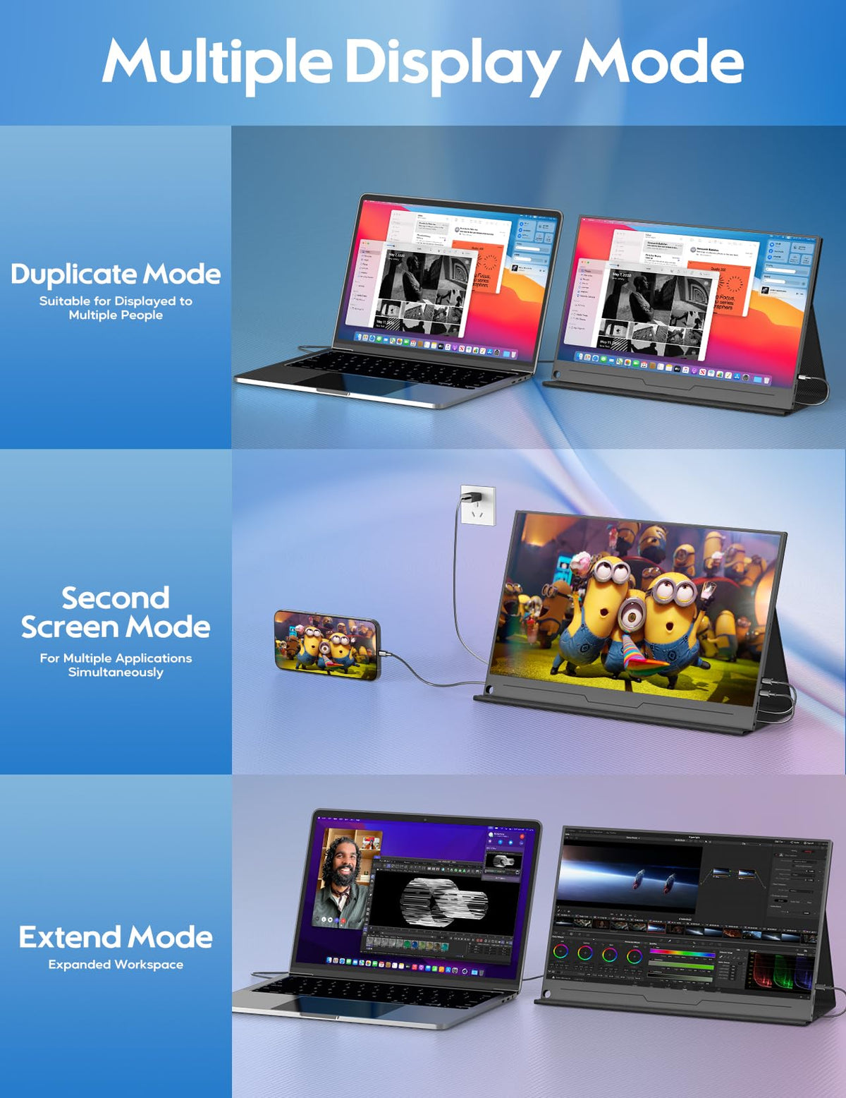 KEEPTIME 4K portable monitor color-coverage highlights 100%Adobe RGB