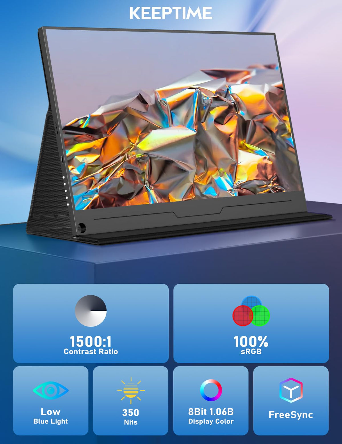 KEEPTIME 4K portable monitor laptop-connection with single cable power and video
