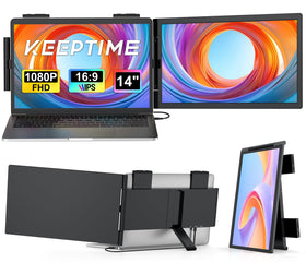 KEEPTIME laptop screen extender setup on desk enables multitasking efficiency.