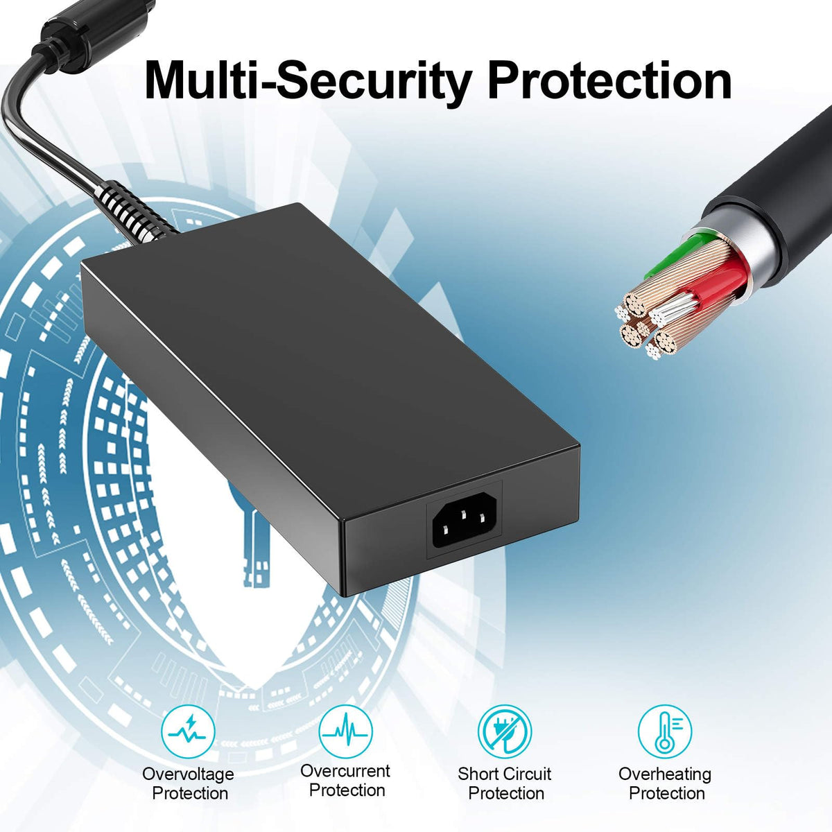 Keershunfafa 330W charger in use with Omen laptop for steady power
