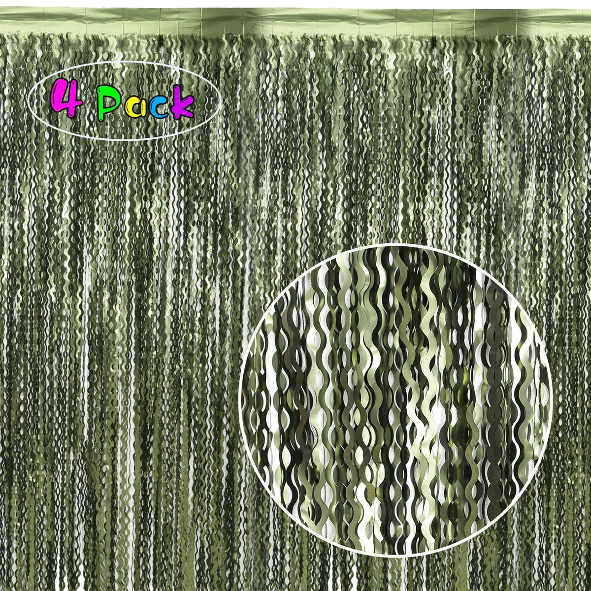 Keeuh olive green wavy fringe curtain adds depth to wall décor.