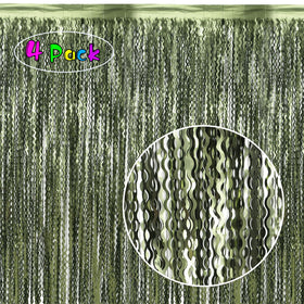Keeuh olive green wavy fringe curtain adds depth to wall décor.