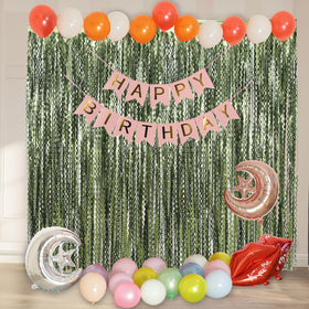 Keeuh four-pack foil curtains provide a flexible backdrop for parties.