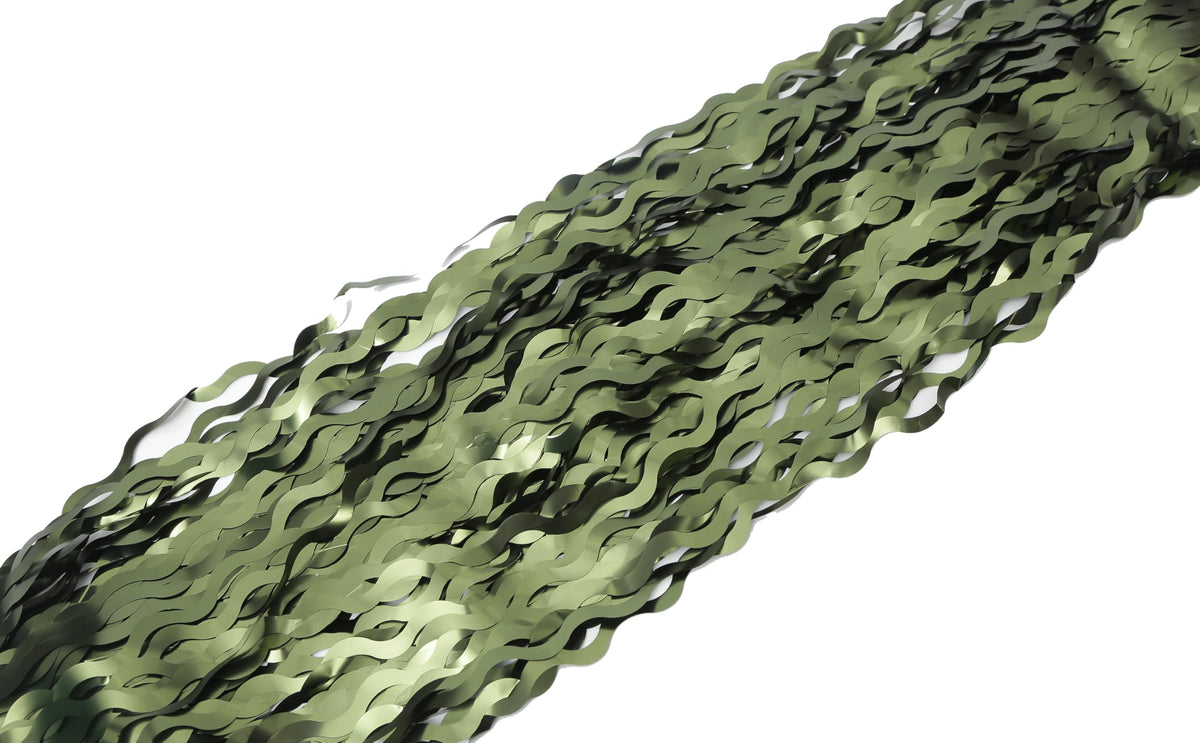 Keeuh wavy olive-green curtain yields fuller, festive display in photos.