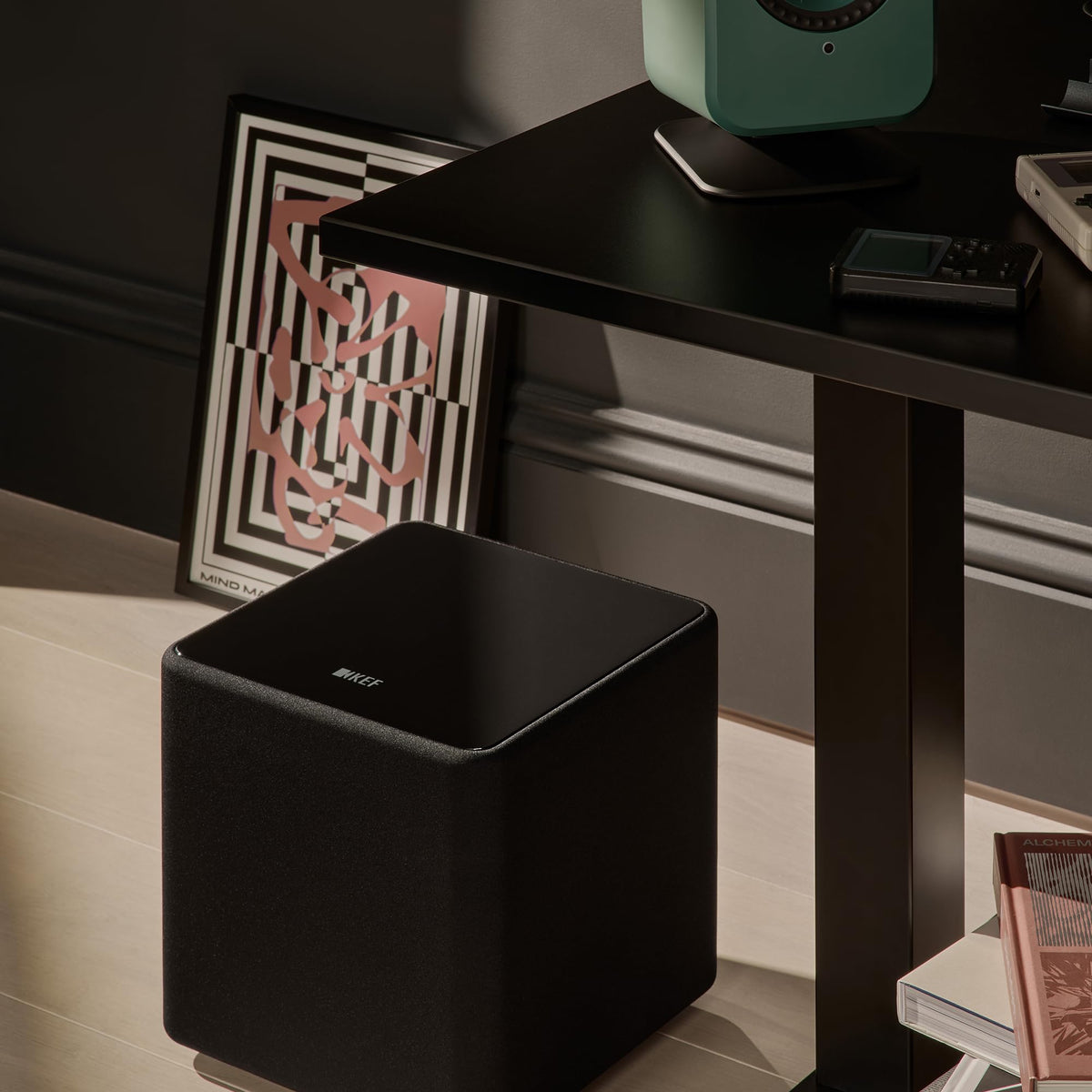 KEF Kube 8 MIE in a living room demonstrates easy placement options.