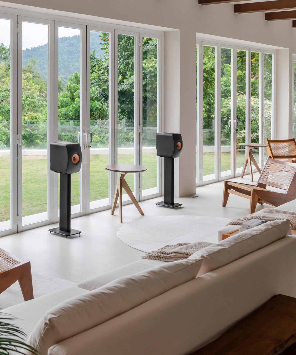 KEF LS50 Wireless II remote control closeup emphasizes easy wireless operation.