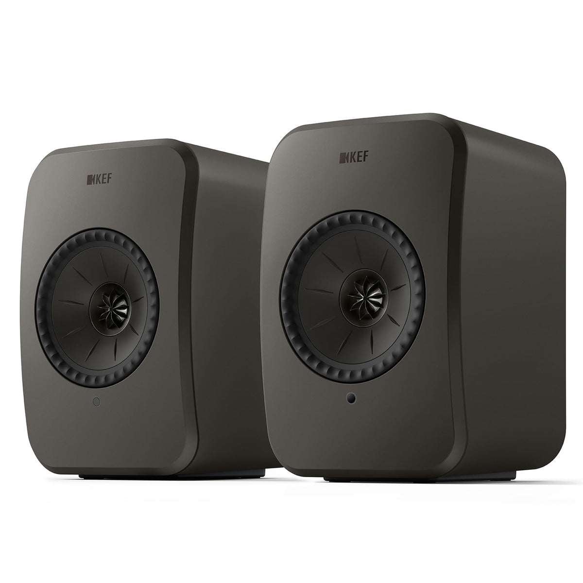 KEF LSX II LT pair front view showing compact design for immersive sound.