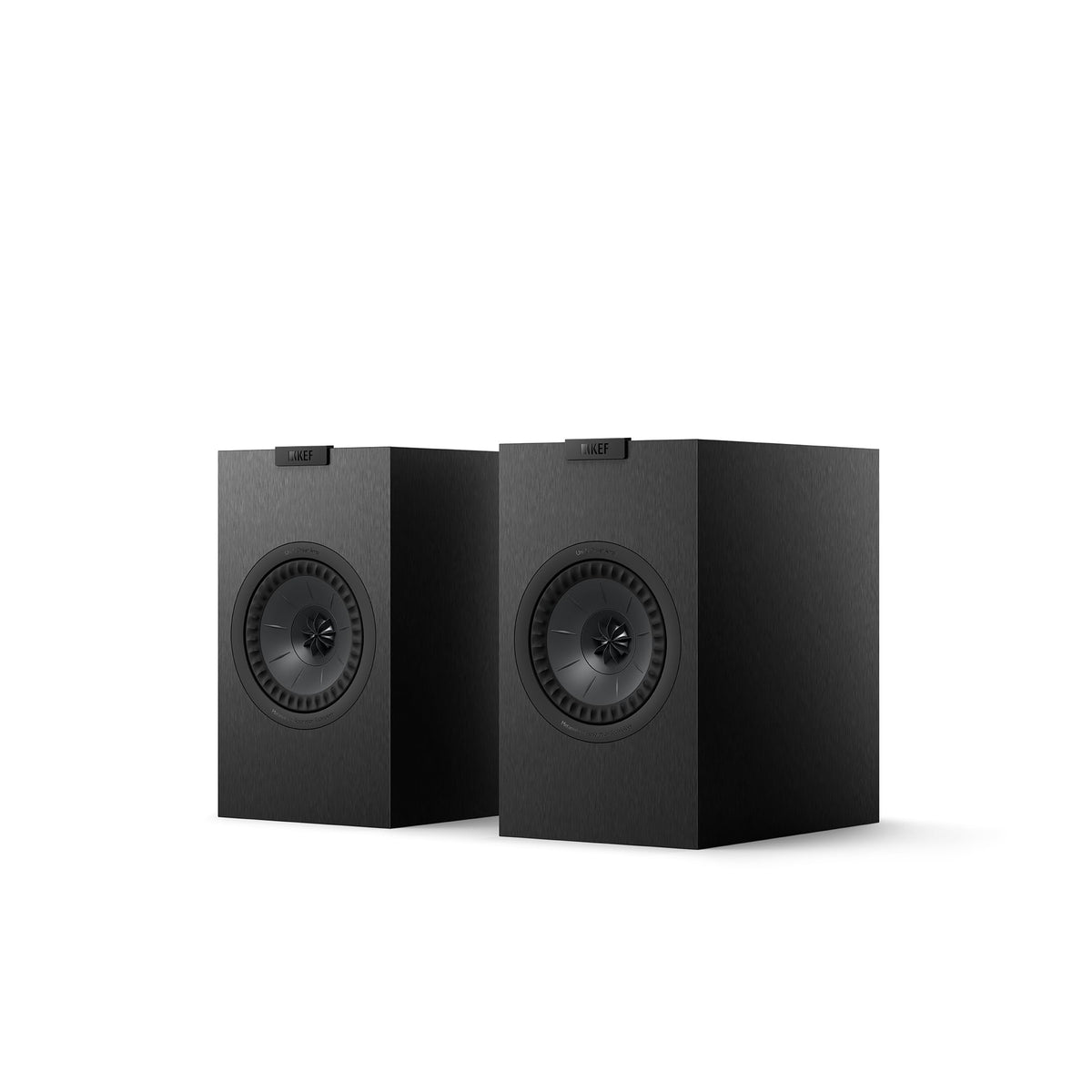 KEF Q1 Meta front view in Satin Black for compact hi-fi listening.