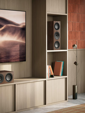 KEF Q6 Meta Center satin finish closeup emphasizes premium aesthetics in any room