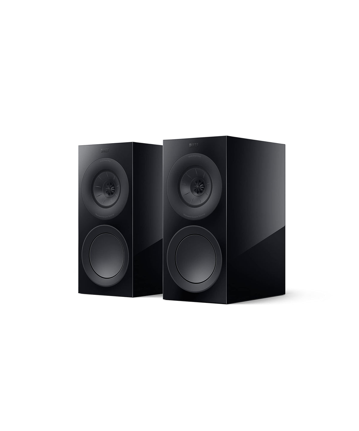 KEF R3 Meta front view in black gloss, compact and premium.