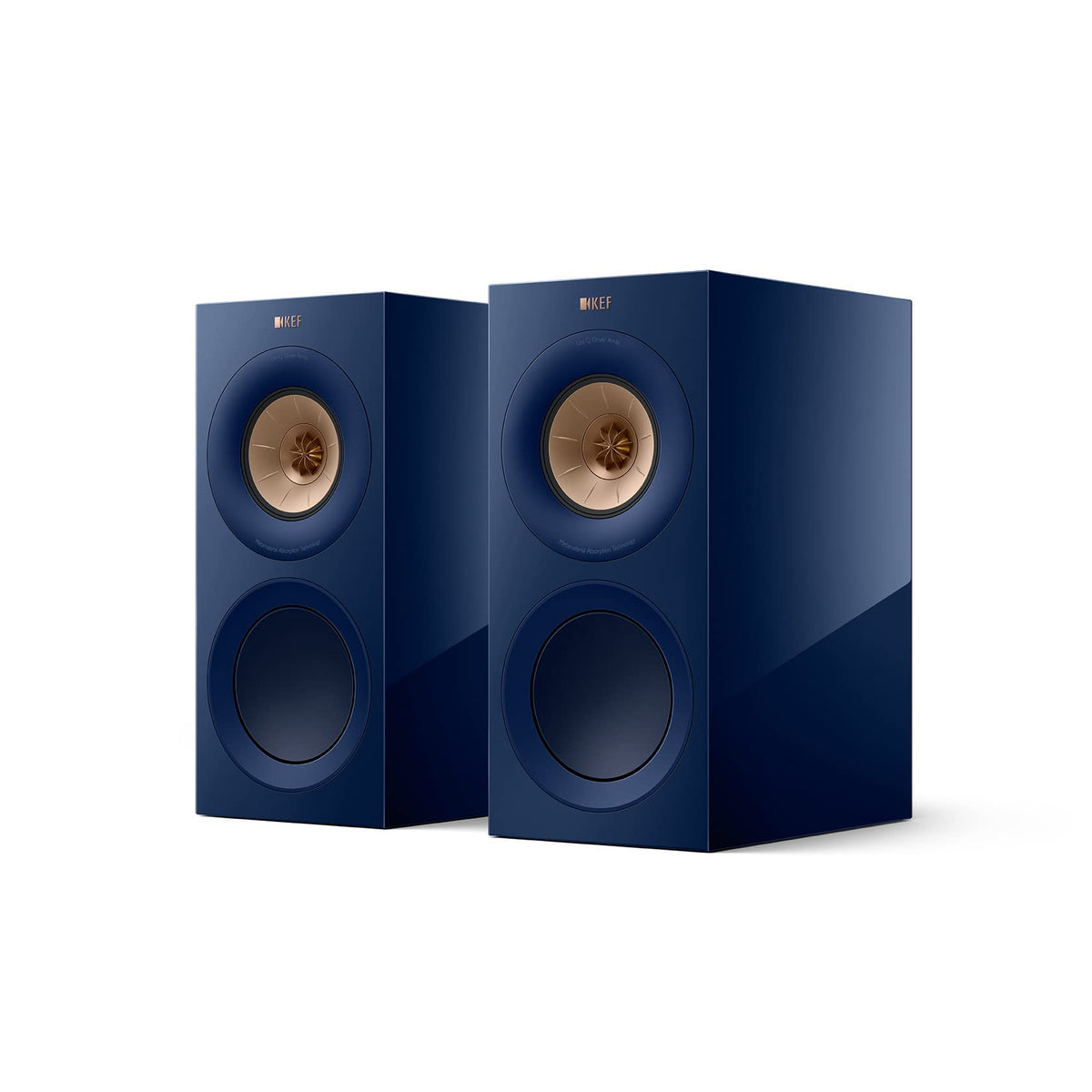 KEF R3 Meta Indigo Gloss front view highlighting three-way design for clarity