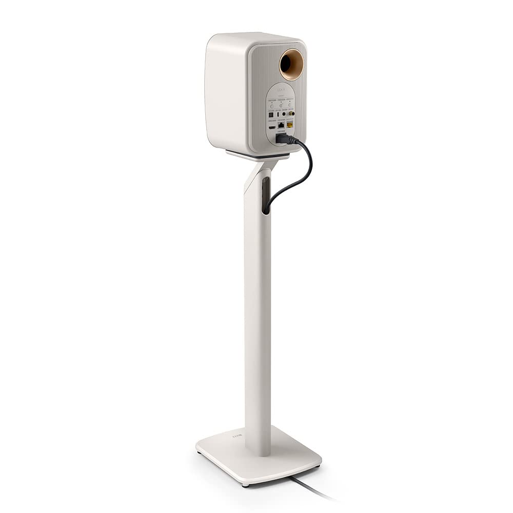 KEF S1 floorstand Mineral White base and pillar support stability.