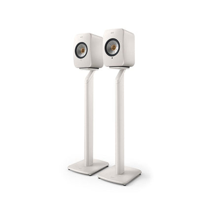 KEF S1 floorstand LSX II front view shows sturdy support and clean lines.