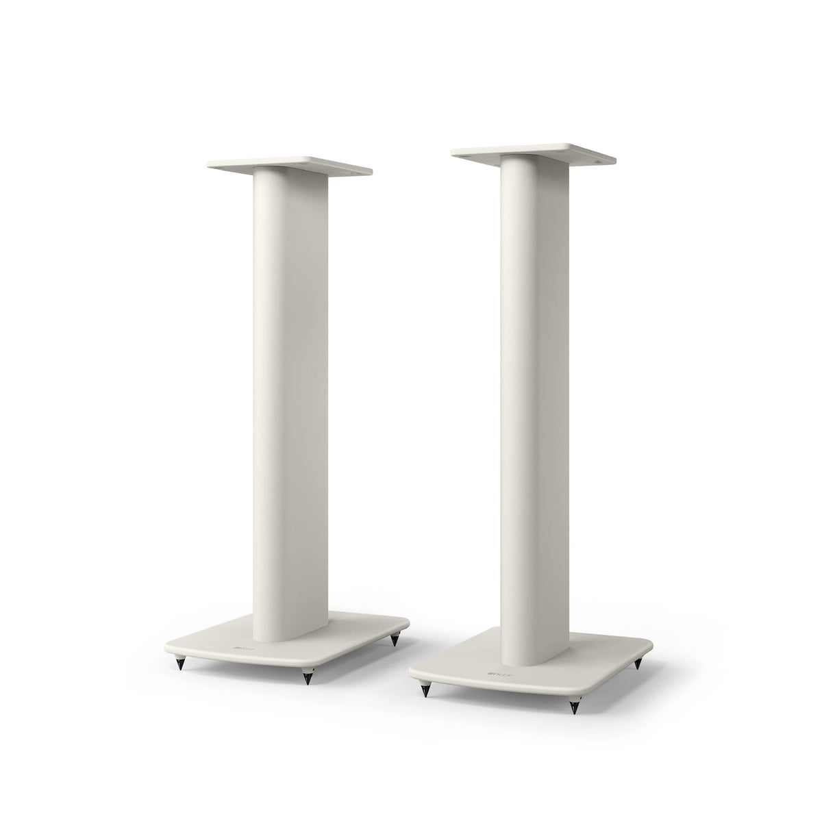 KEF S2 floor stand side view in Mineral White for optimal driver alignment.