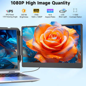 KEFEYA 14-inch portable monitor attached to a laptop during on-the-go work