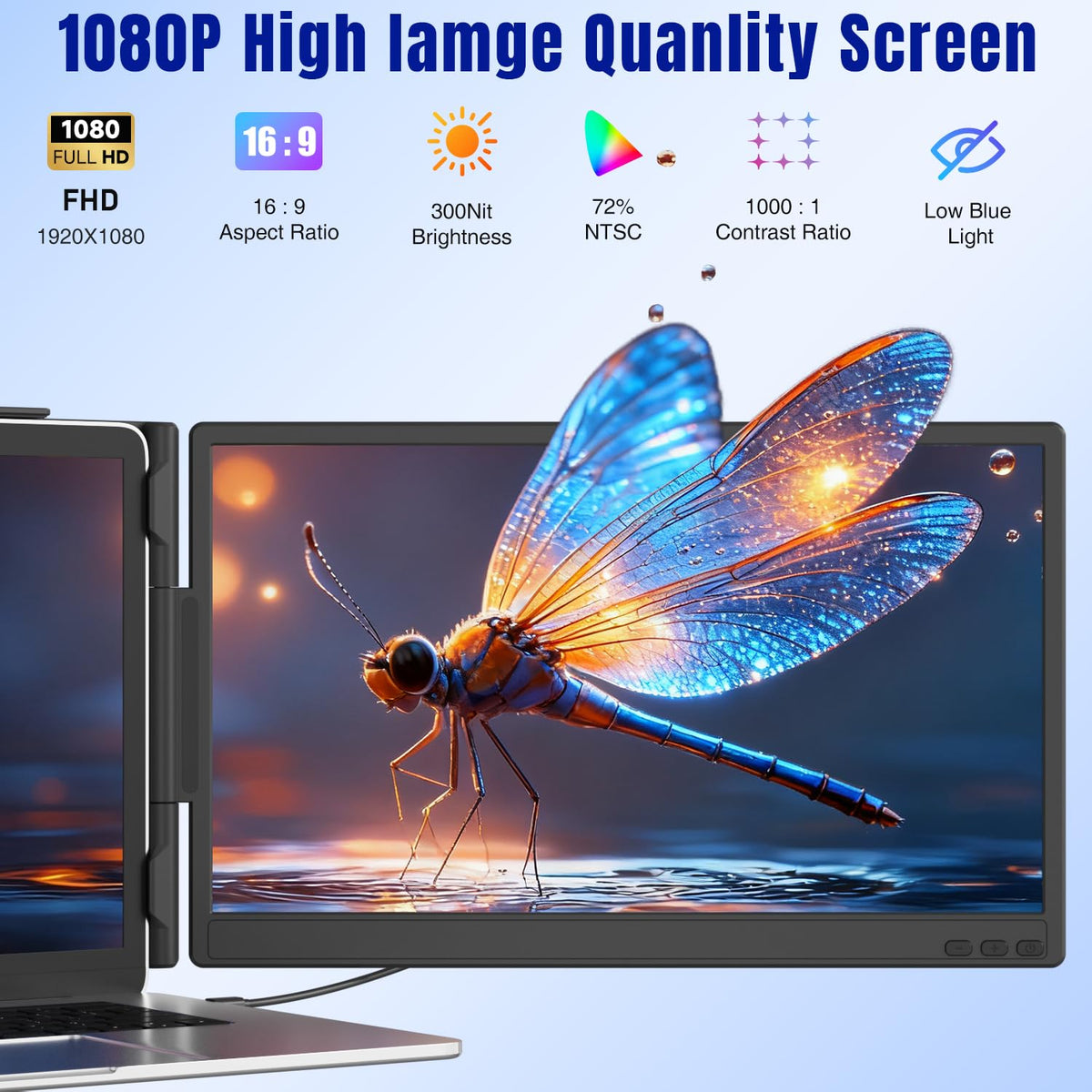 KEFEYA portable monitor showing multi-window workflow on desk