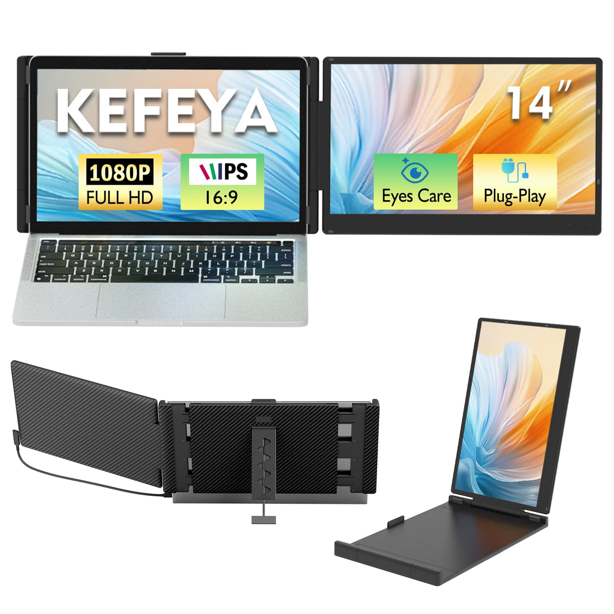 KEFEYA laptop screen extender on desk for enhanced multitasking and a clean workspace.