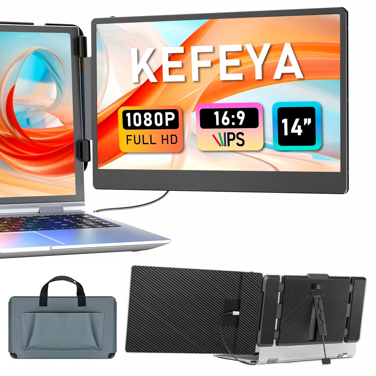 KEFEYA laptop screen extender on desk with dual-screen setup for productivity