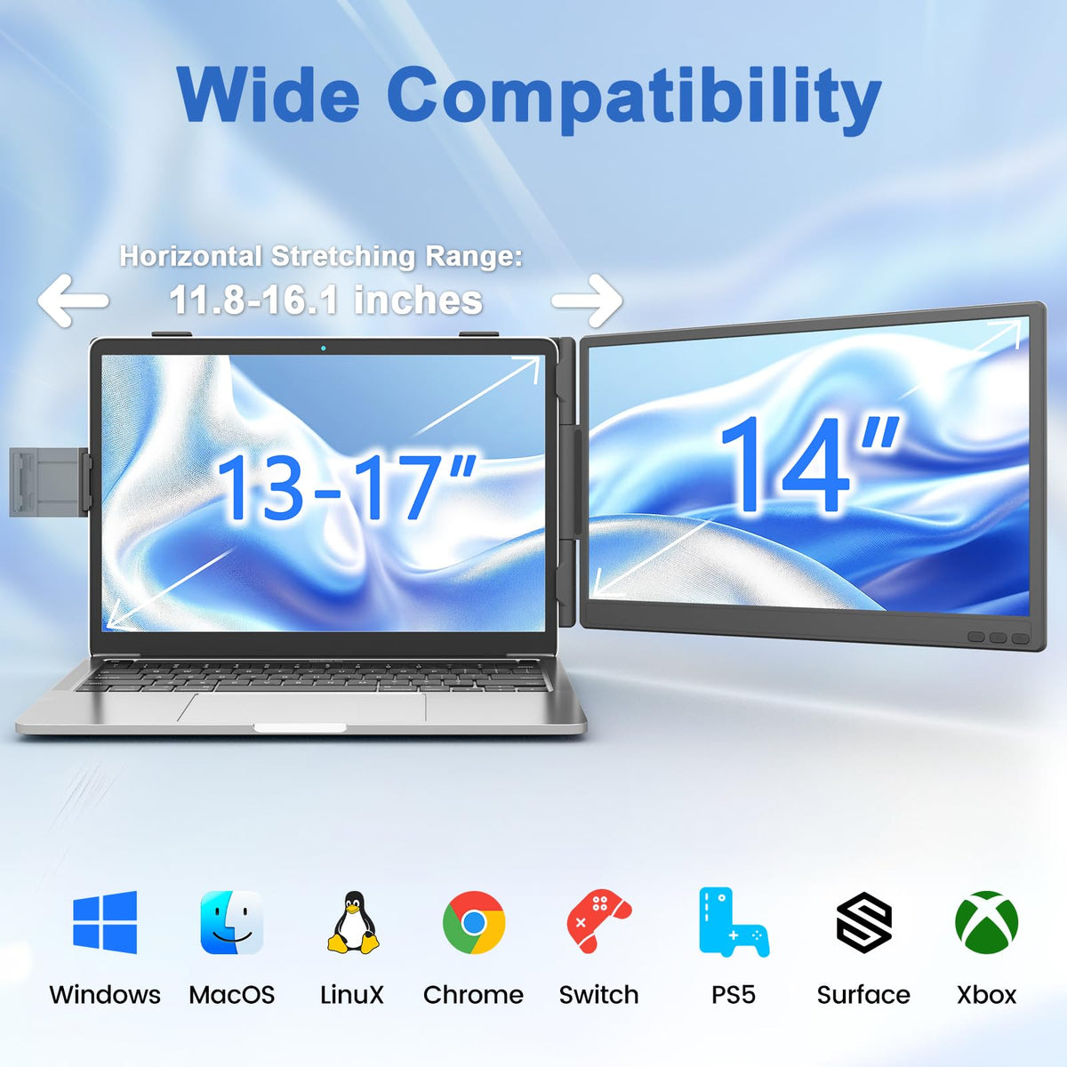 KEFEYA plug-and-play connectivity with USB-C, mini HDMI, and USB-A.