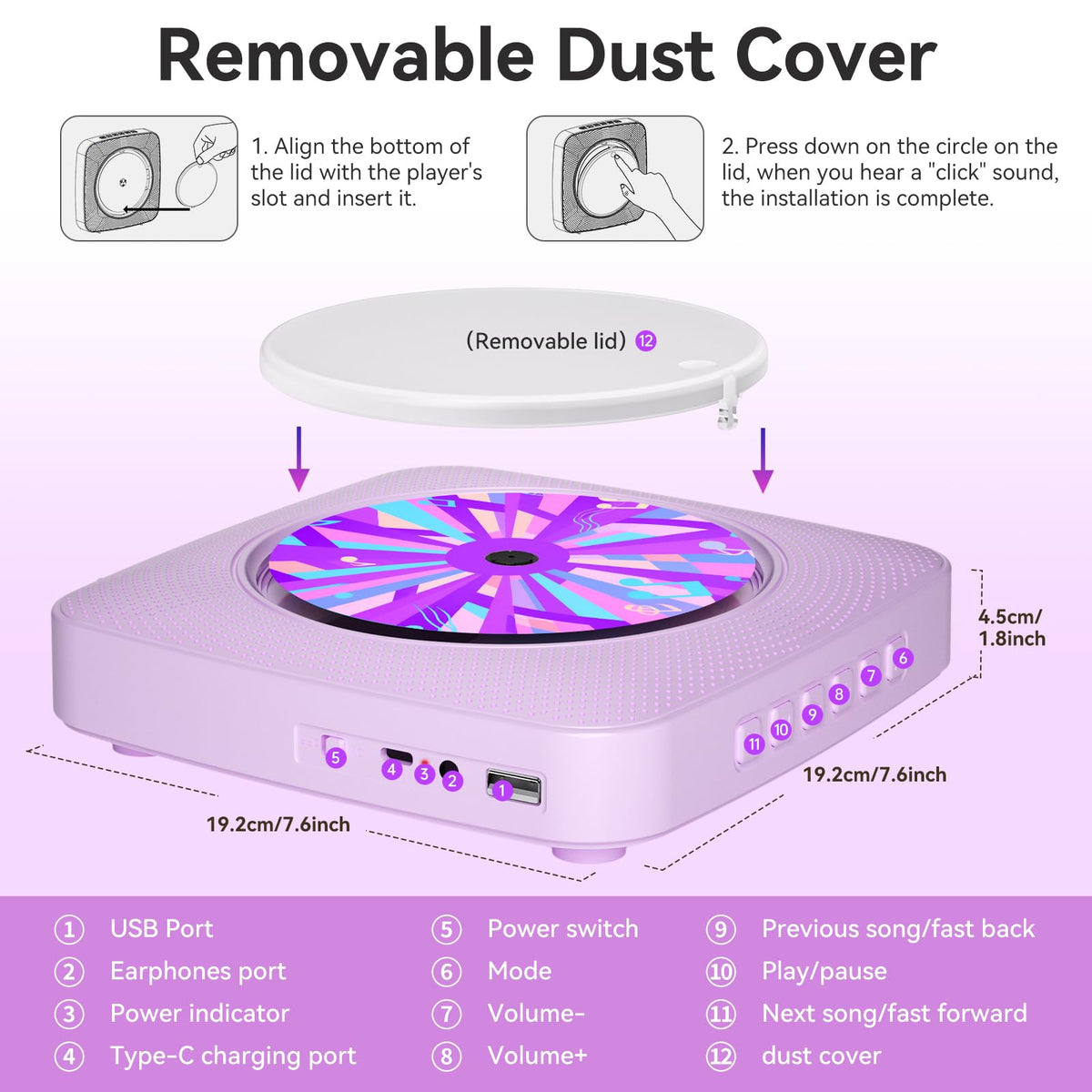 Kegaudio removable dust cover protects discs during storage.