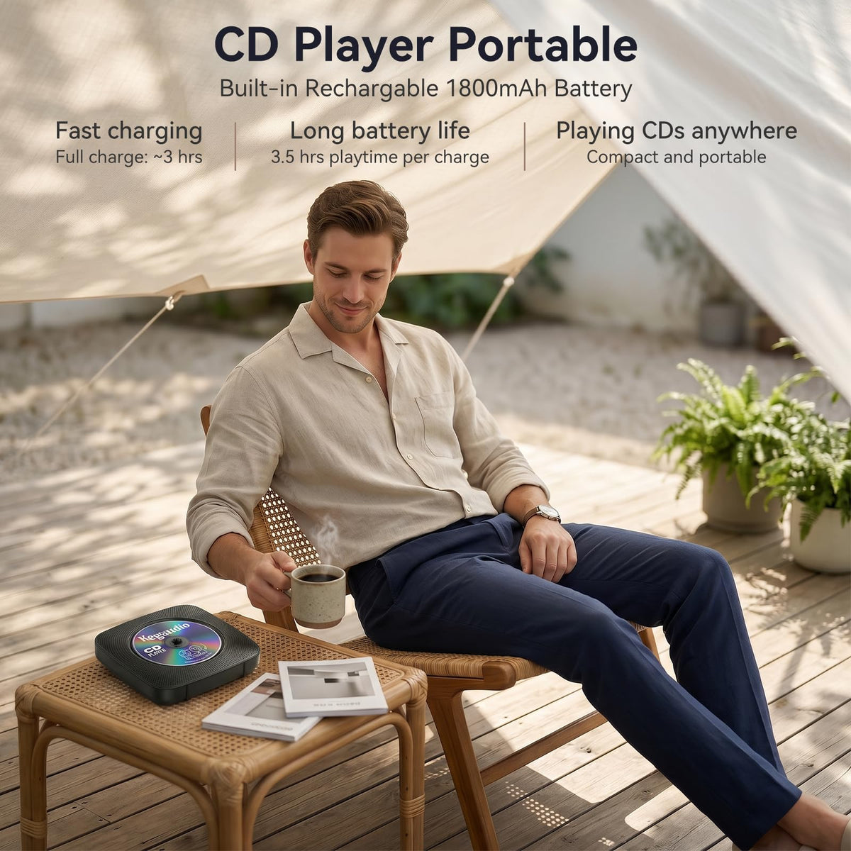 Kegaudio open lid with disc loading illustrating easy disc placement and dust cover