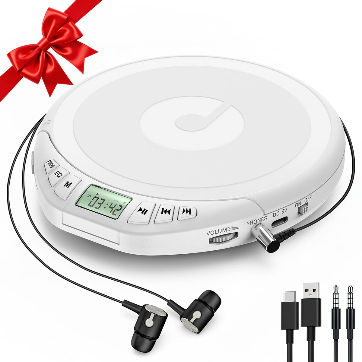 Kegaudio portable car CD player with anti-skip maintains steady audio on bumpy roads