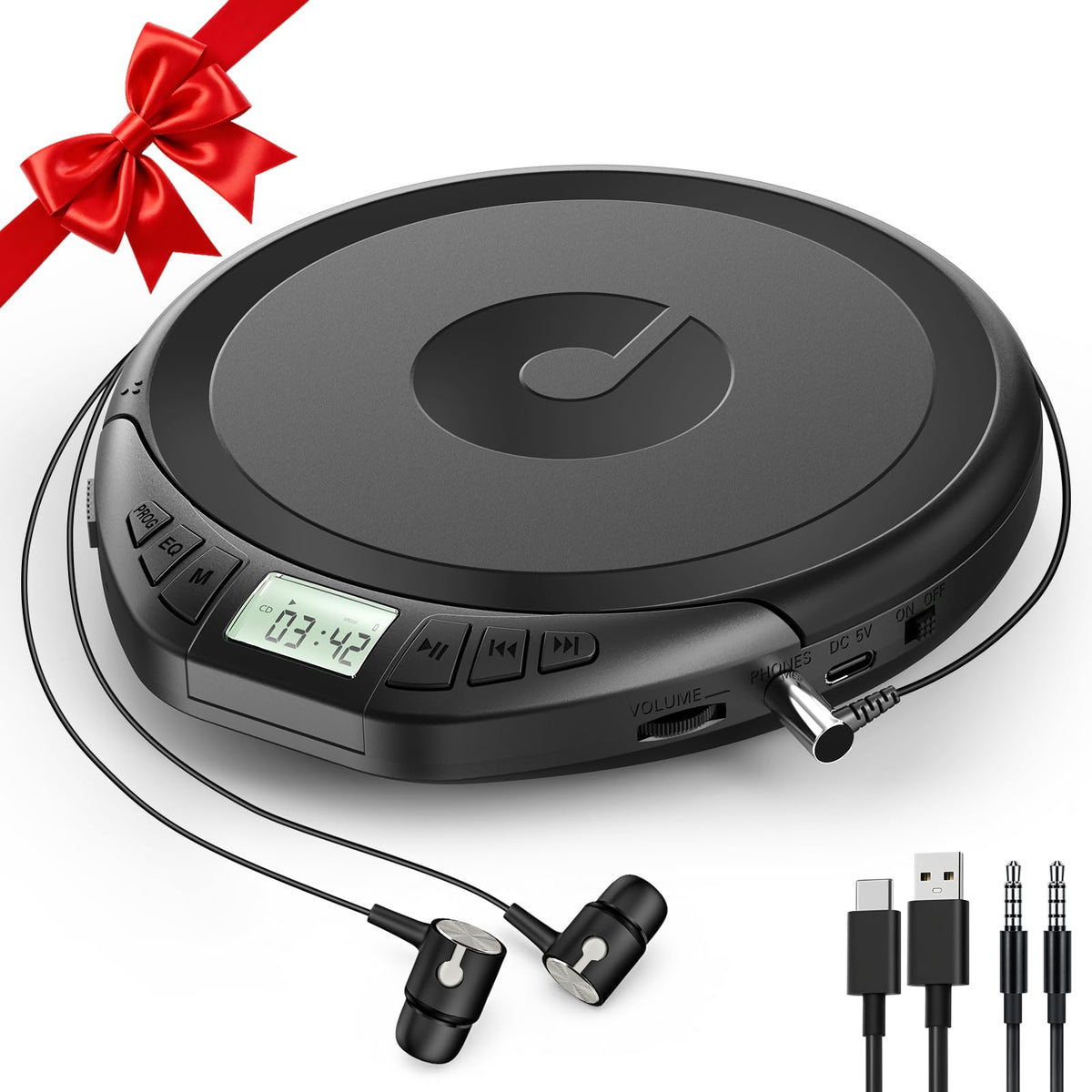 Kegaudio portable CD player in a compact car setup for travel.