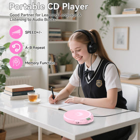 Kegaudio portable CD player with earphones for private listening on the go.