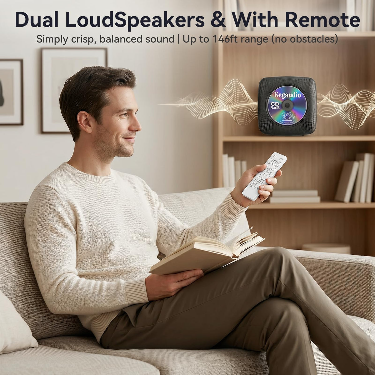 Kegaudio remote control beside player offering convenient hands-free use