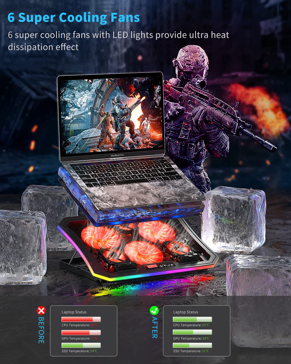 KeiBn A8 circular RGB lighting enhances gaming ambience while cooling.