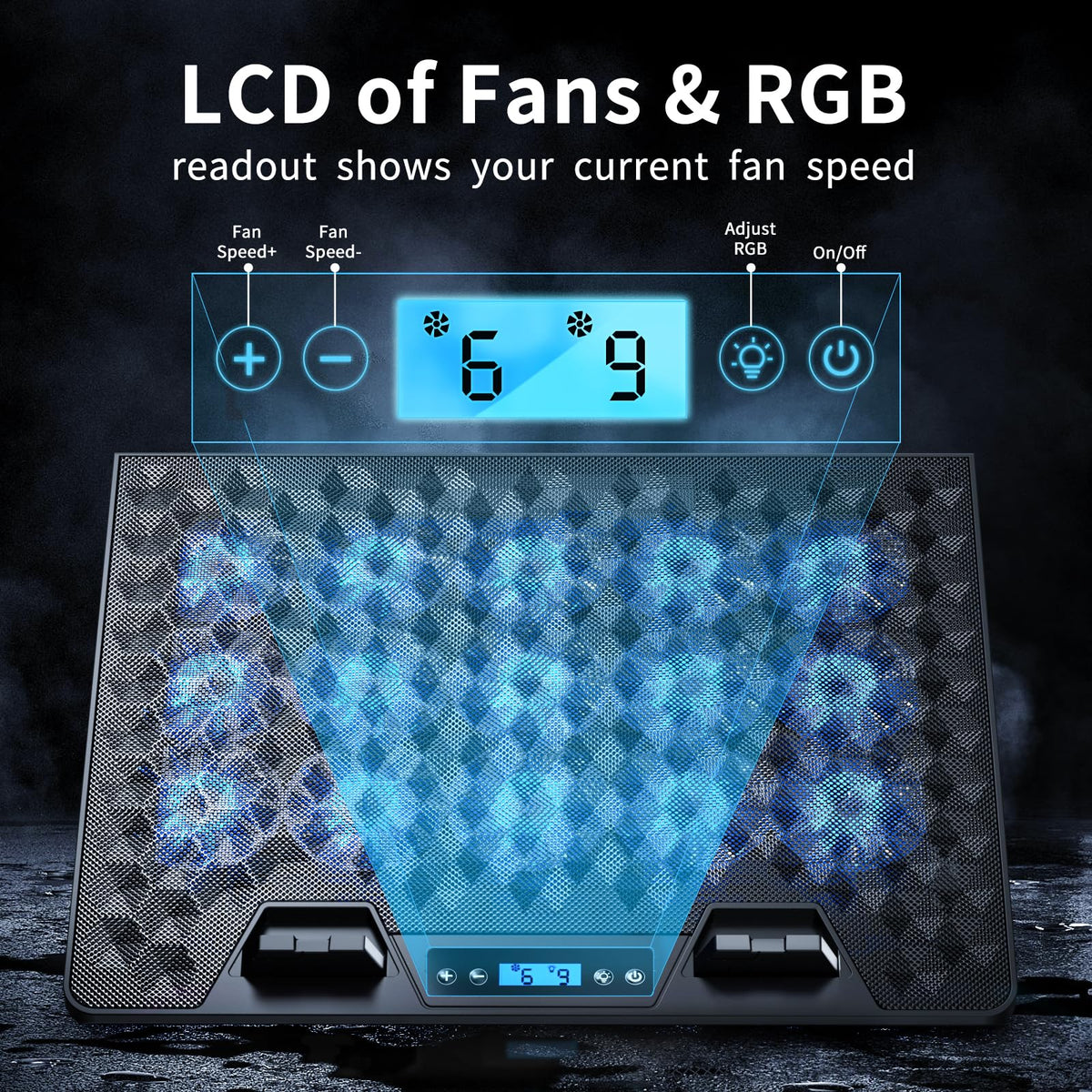 KeiBn close-up of 15 fans spinning, delivers even airflow and sustained cooling