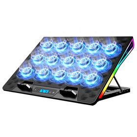 KeiBn front view showing blue cooling pad and RGB lights, improves laptop performance
