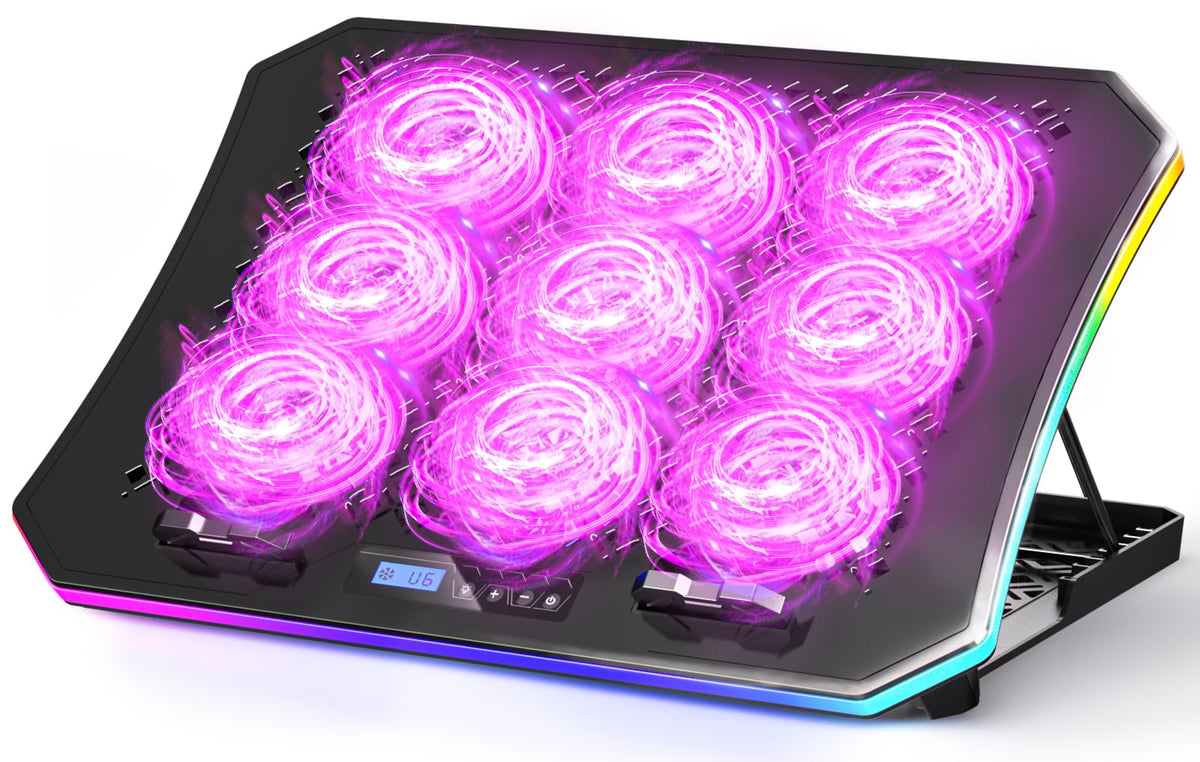 KeiBn 9-fan laptop cooling pad shown from the front for powerful cooling.