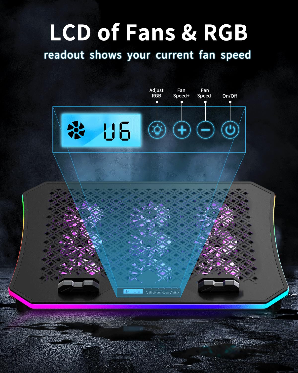 KeiBn LCD display indicates current fan speed for precise control.