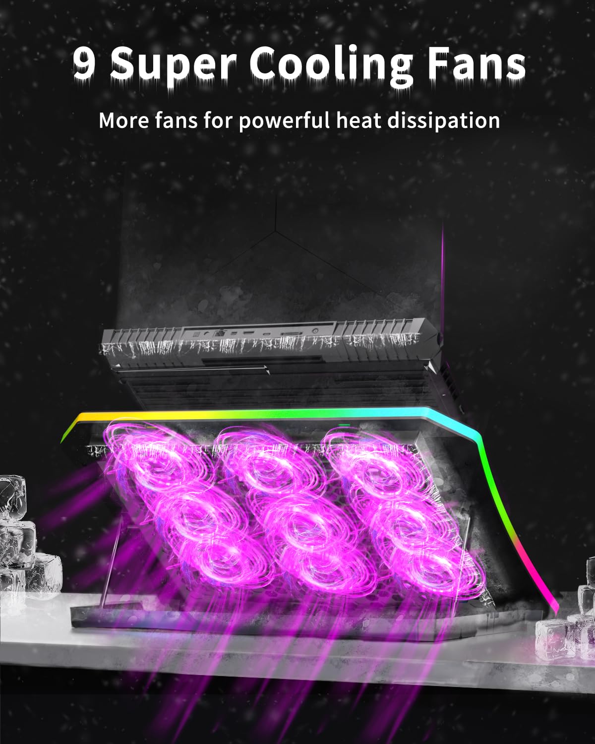 KeiBn cooler pad highlights top and bottom vents for airflow.