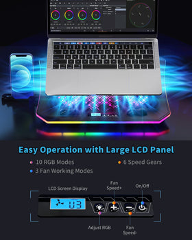 KeiBn LCD display showing RGB mode and fan speed at a glance