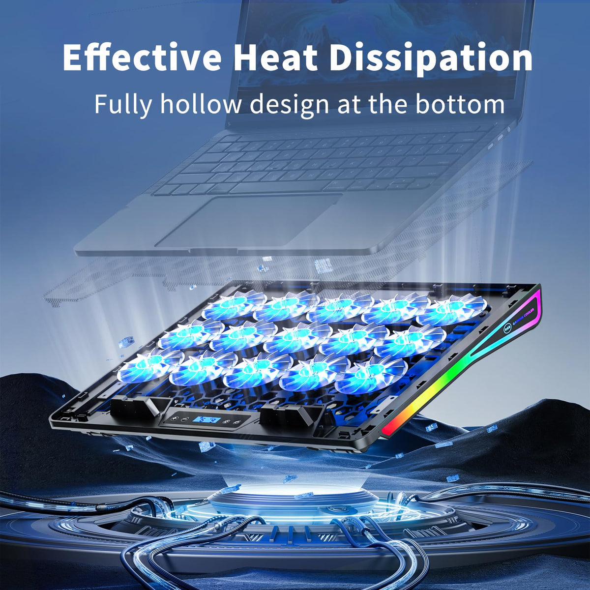 KeiBn metal mesh top surface close-up, speeds heat transfer for cooler laptop
