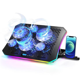 KeiBn Upgrade laptop cooling pad with 6 fans and front LED lighting for enhanced cooling.