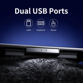 KeiBn dual USB-A ports and cable detail, preserves peripheral connectivity while cooling
