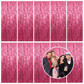 K.E.J. 10-pack pink foil curtain backdrop for vibrant party photo moments.