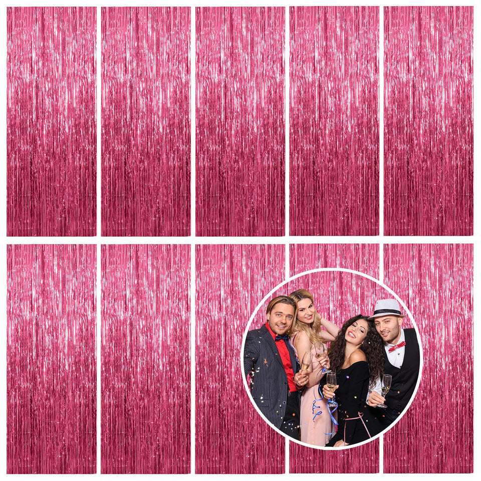 K.E.J. 10-pack pink foil curtain backdrop for vibrant party photo moments.